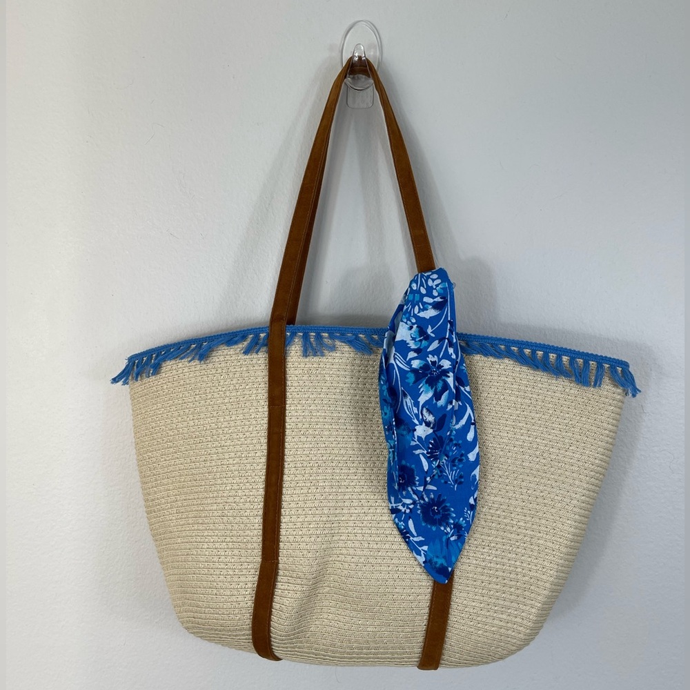 Women’s Beach Tote Bag Basketweave Tropical NEW - Picture 1 of 11